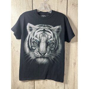 Womens White Tiger Graphic Black T-Shirt Adult Small By The Mountain
